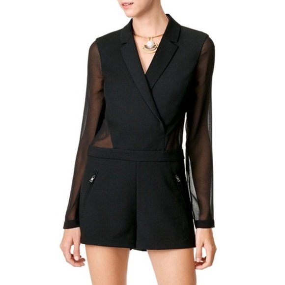 BCBGMaxAzria Pants - BCBG Black Elshane Sheer Long Sleeve Romper
